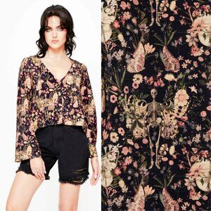 DISTURBIA Pixie Floral Skeleton Print blouse